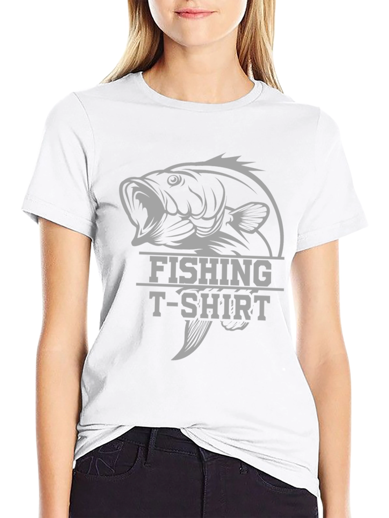 Fishing T-Shirt with Bass Graphic - Black