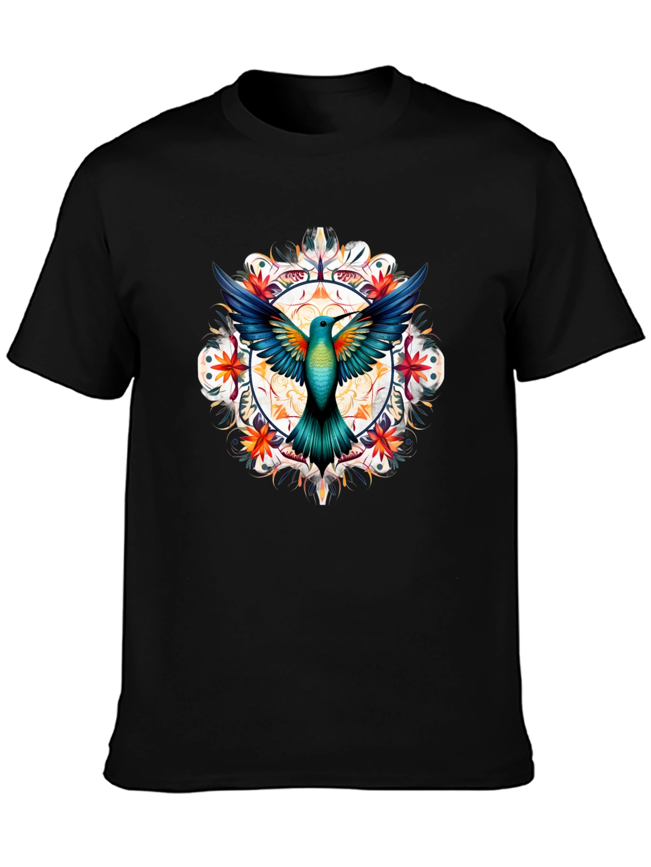 Hummingbird Mandala Graphic T-Shirt - Black