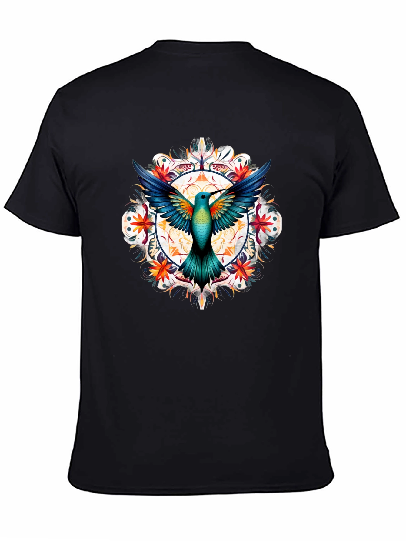 Hummingbird Mandala Graphic T-Shirt - Black