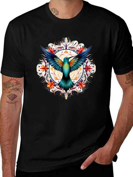 Hummingbird Mandala Graphic T-Shirt - Black