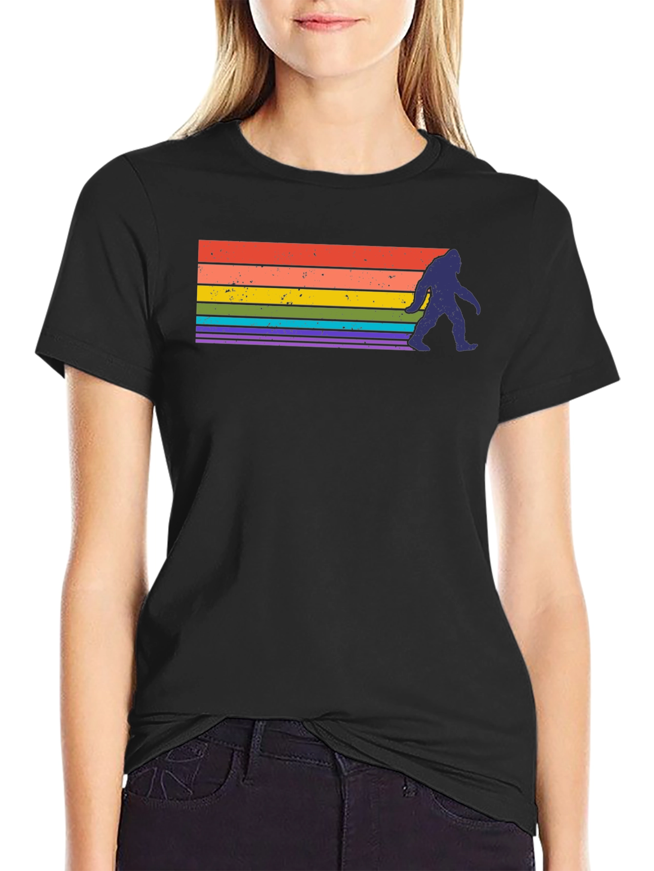 Retro Bigfoot Rainbow T-Shirt - Sasquatch Pride Tee
