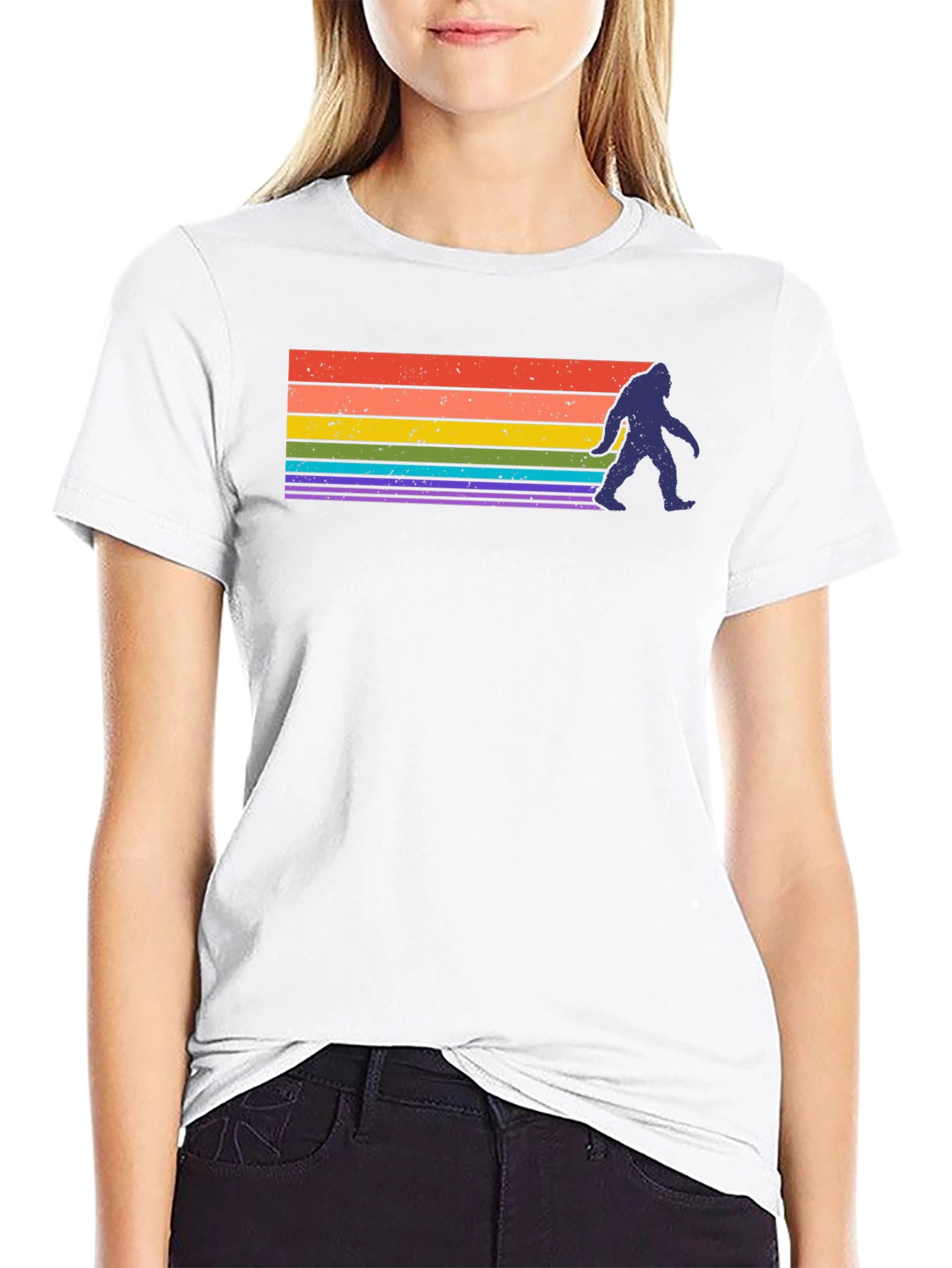 Retro Bigfoot Rainbow T-Shirt - Sasquatch Pride Tee