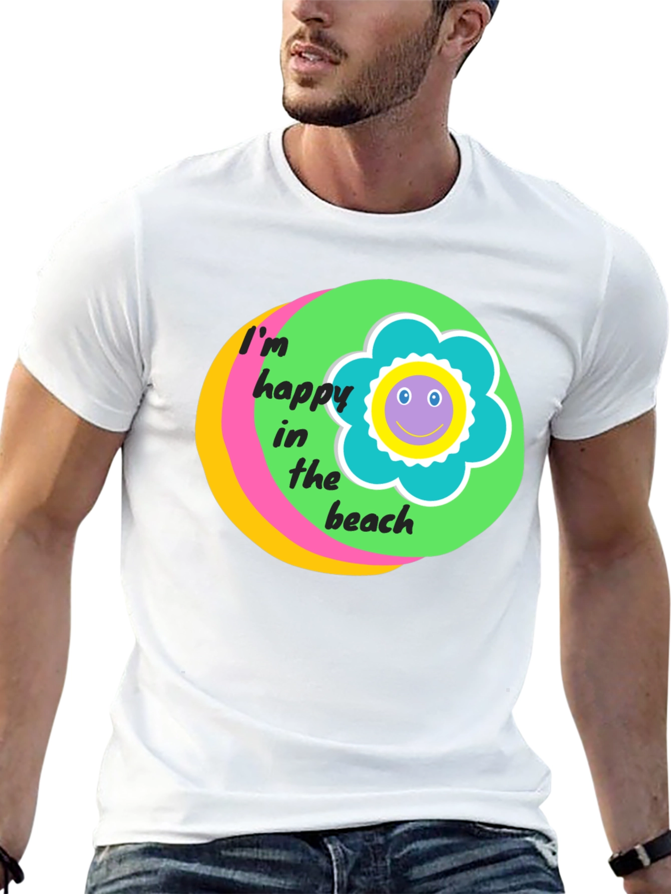 Happy Beach Graphic Tee - Black Cotton T-Shirt