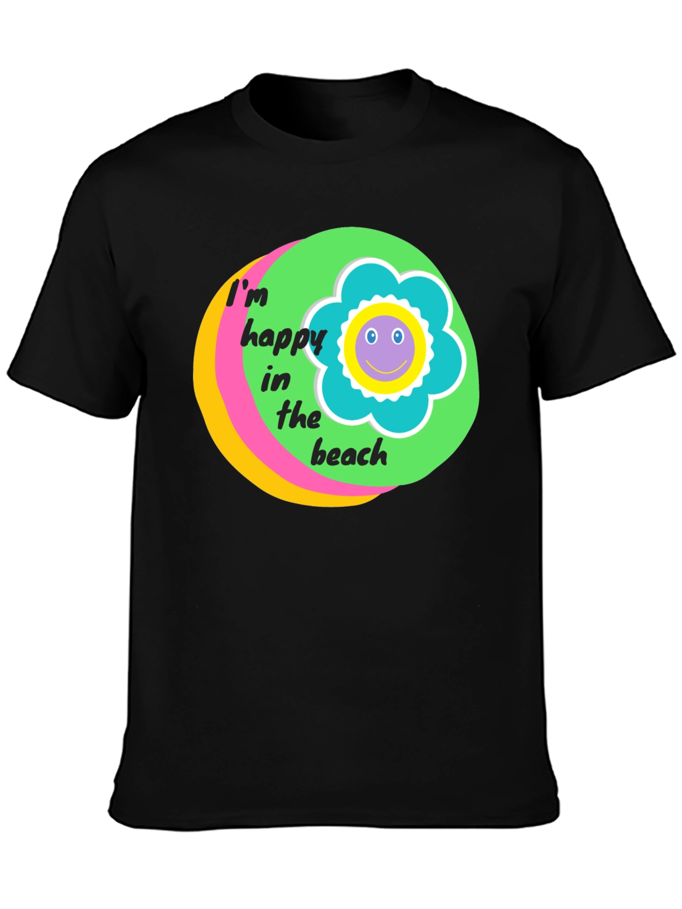 Happy Beach Graphic Tee - Black Cotton T-Shirt