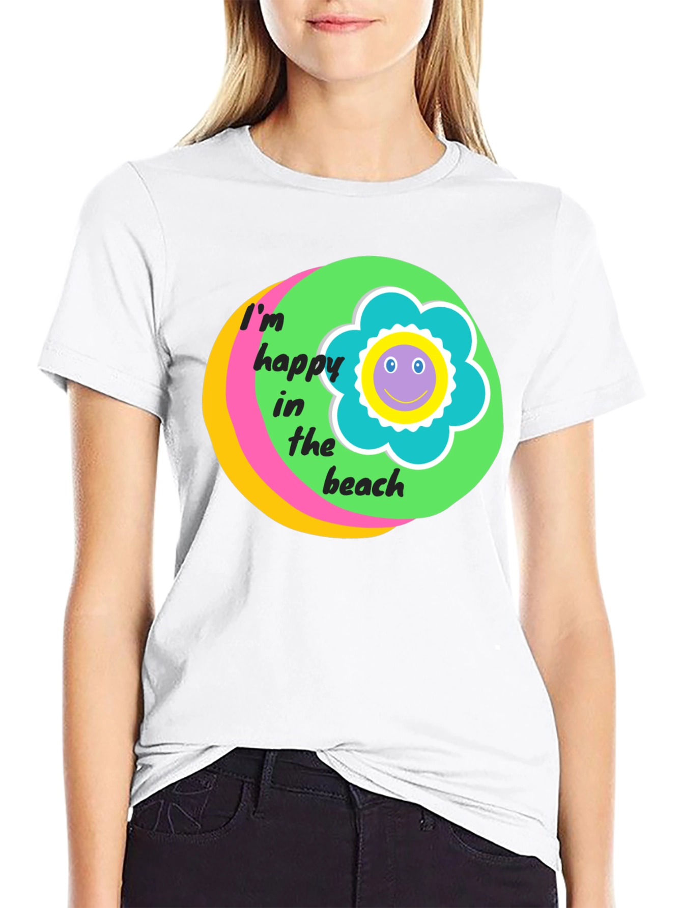Happy Beach Graphic Tee - Black Cotton T-Shirt