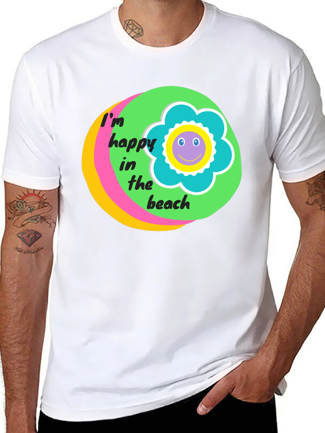 Happy Beach Graphic Tee - Black Cotton T-Shirt