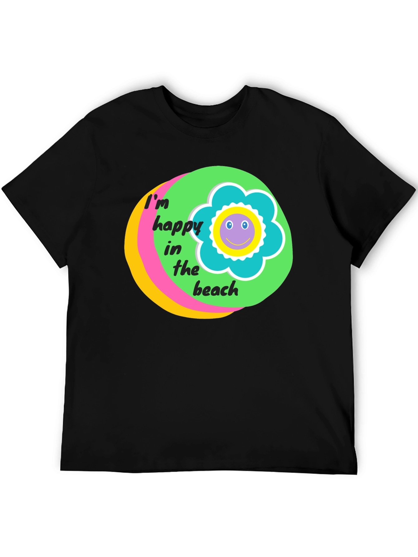 Happy Beach Graphic Tee - Black Cotton T-Shirt