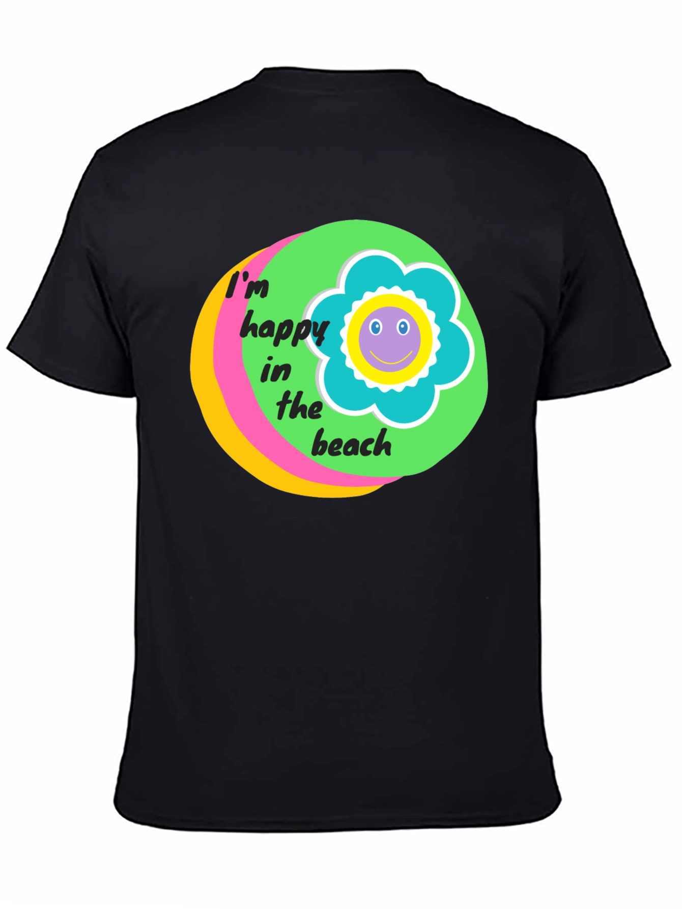 Happy Beach Graphic Tee - Black Cotton T-Shirt