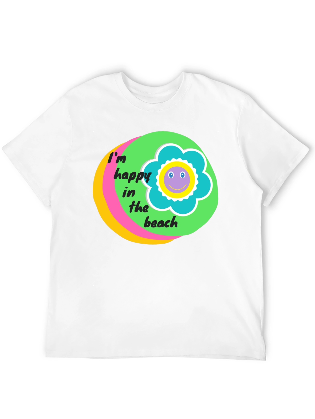 Happy Beach Graphic Tee - Black Cotton T-Shirt