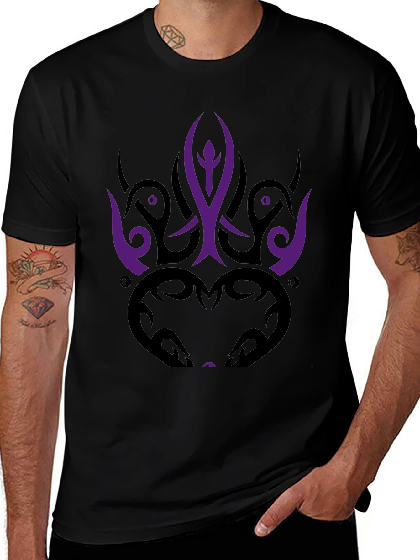 Tribal Graphic Tee - Bold Purple & Black Design