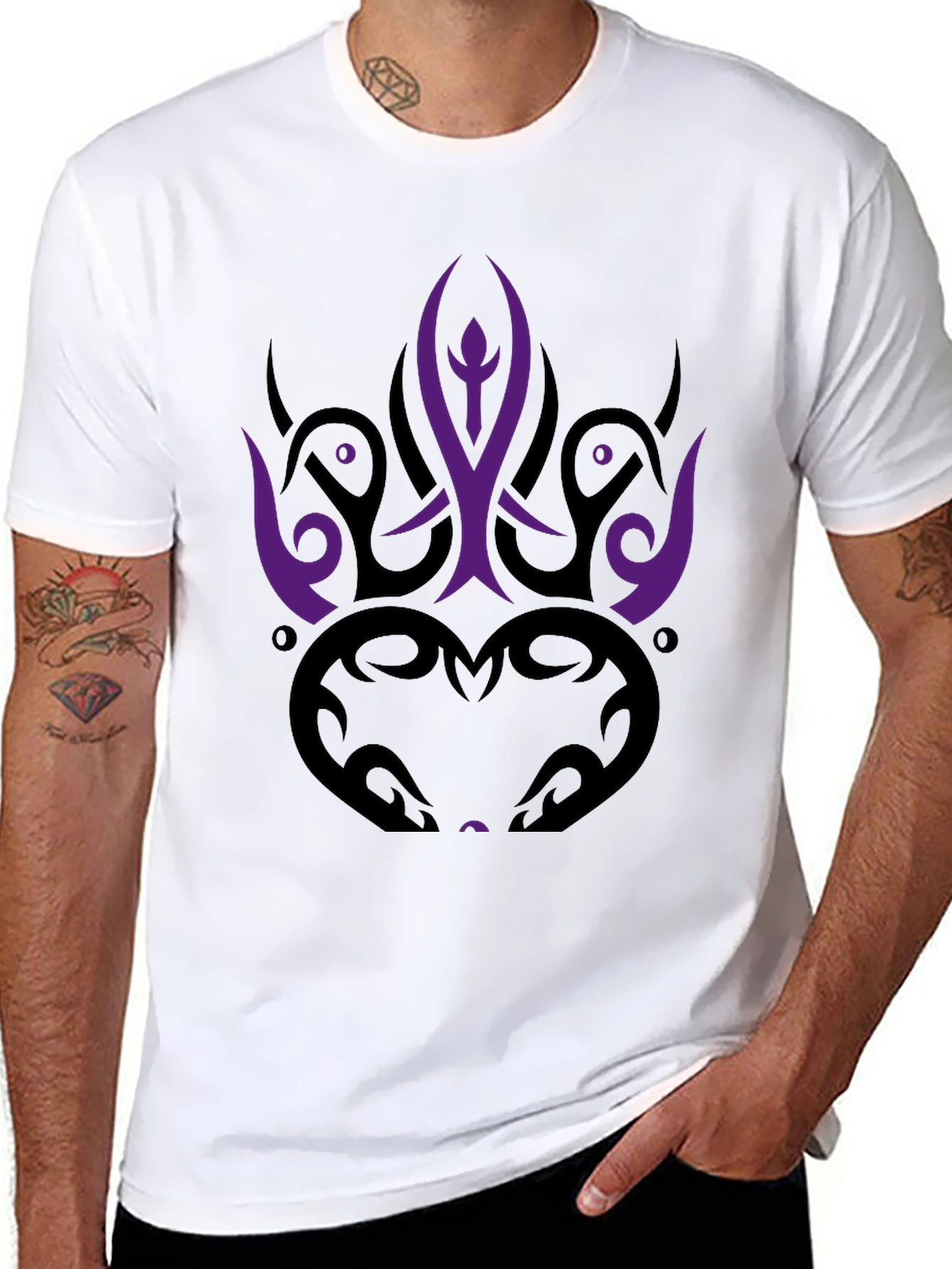 Tribal Graphic Tee - Bold Purple & Black Design