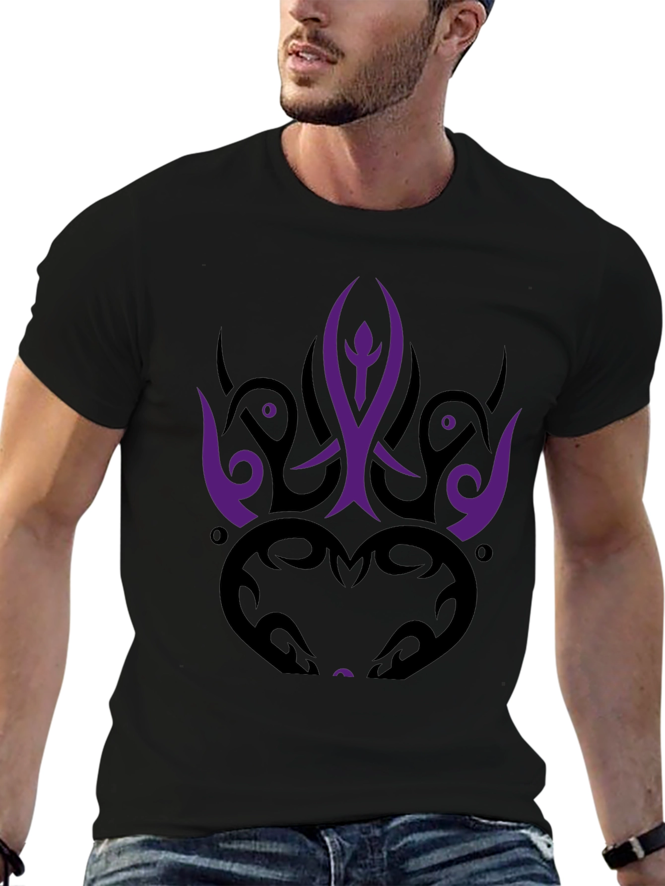 Tribal Graphic Tee - Bold Purple & Black Design