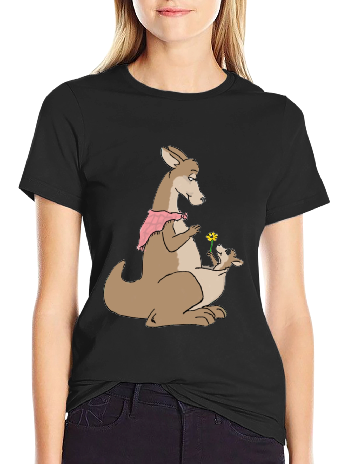 Kangaroo Mom & Baby T-Shirt - Cute Cartoon Design