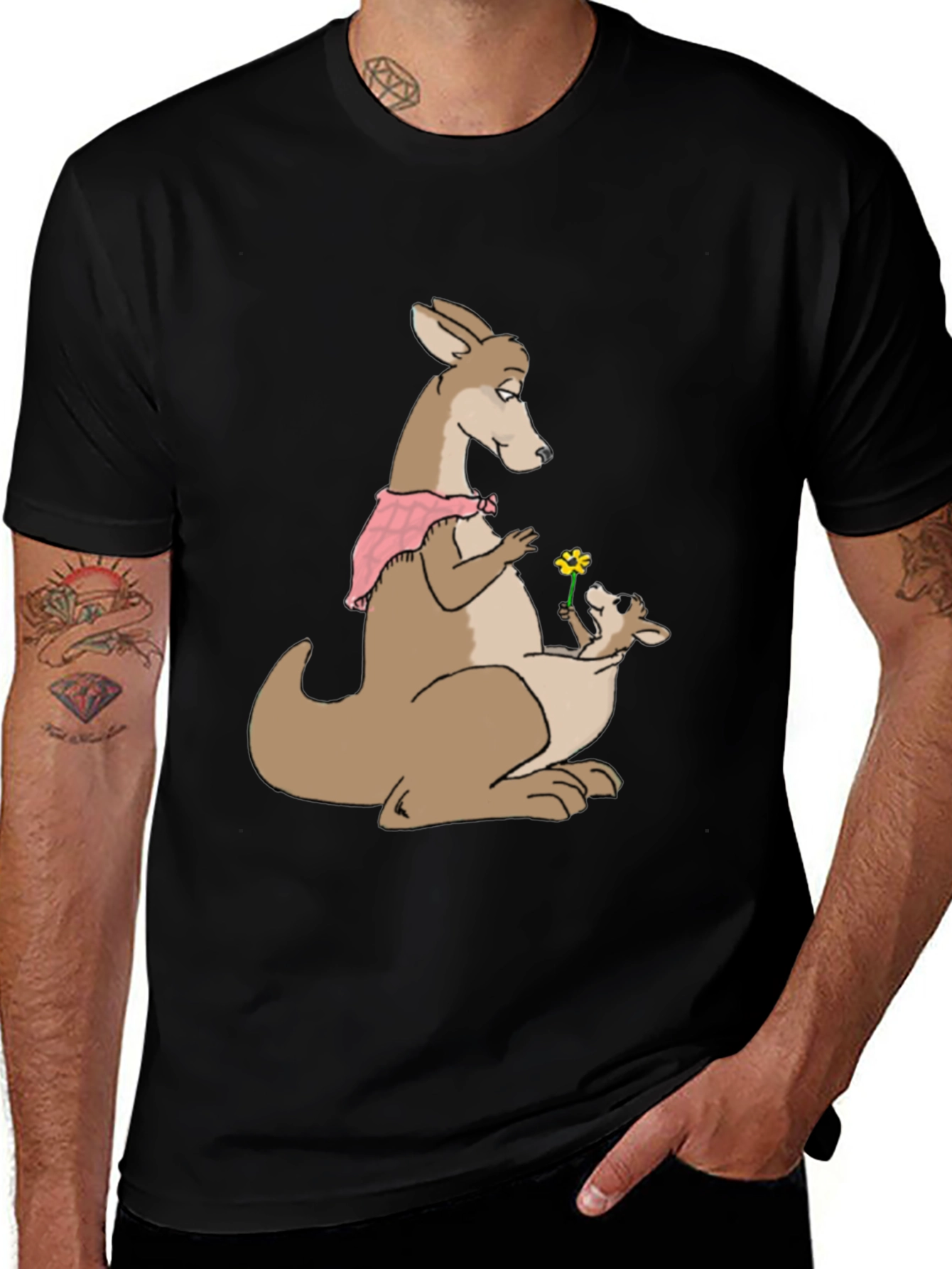 Kangaroo Mom & Baby T-Shirt - Cute Cartoon Design
