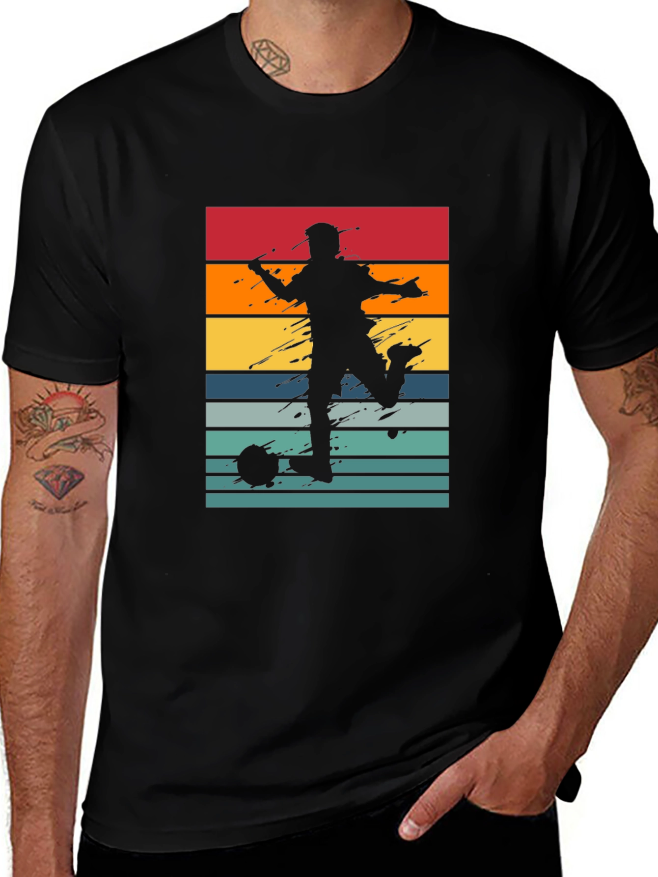 Retro Soccer Player T-Shirt - Black