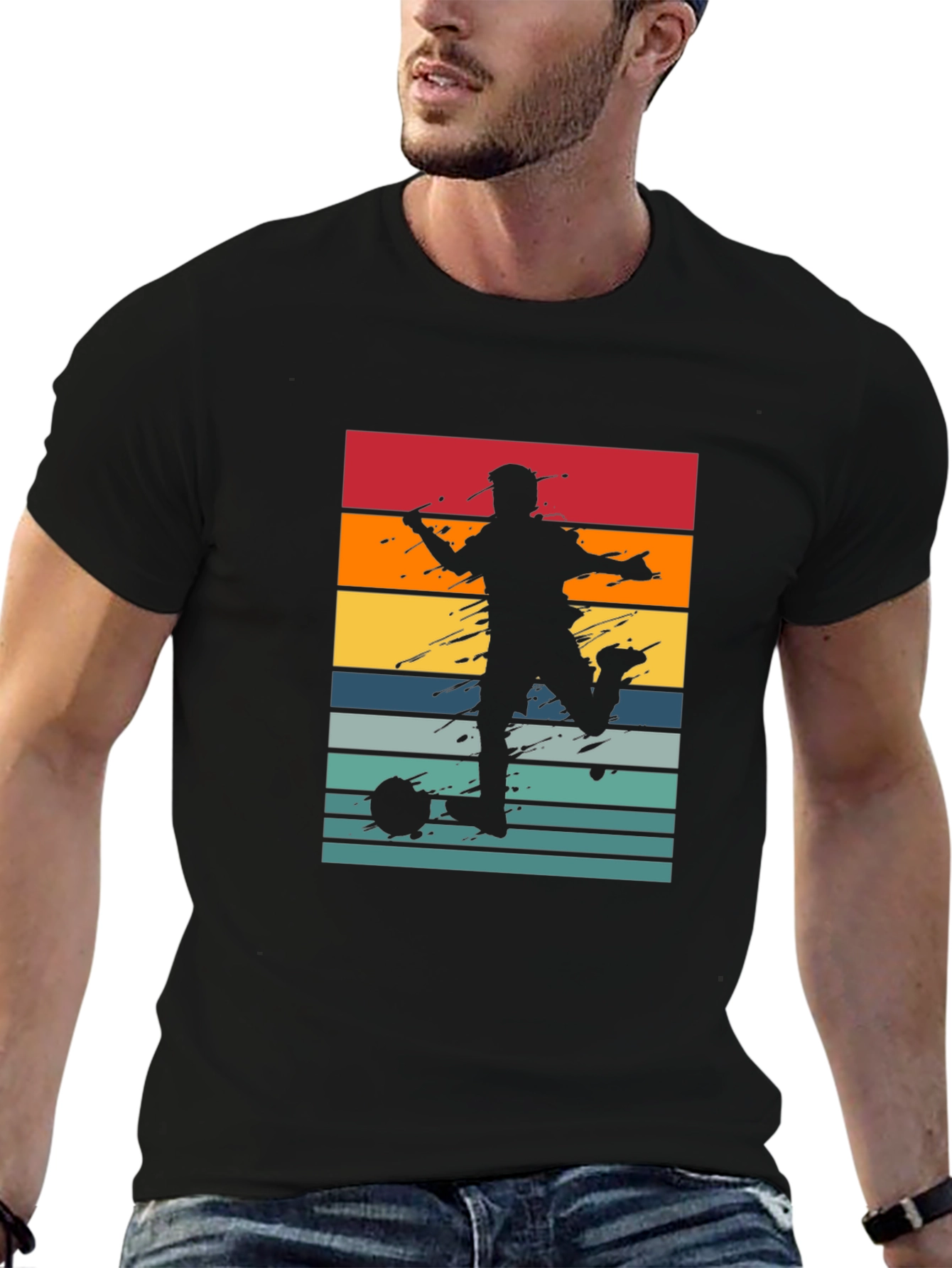 Retro Soccer Player T-Shirt - Black