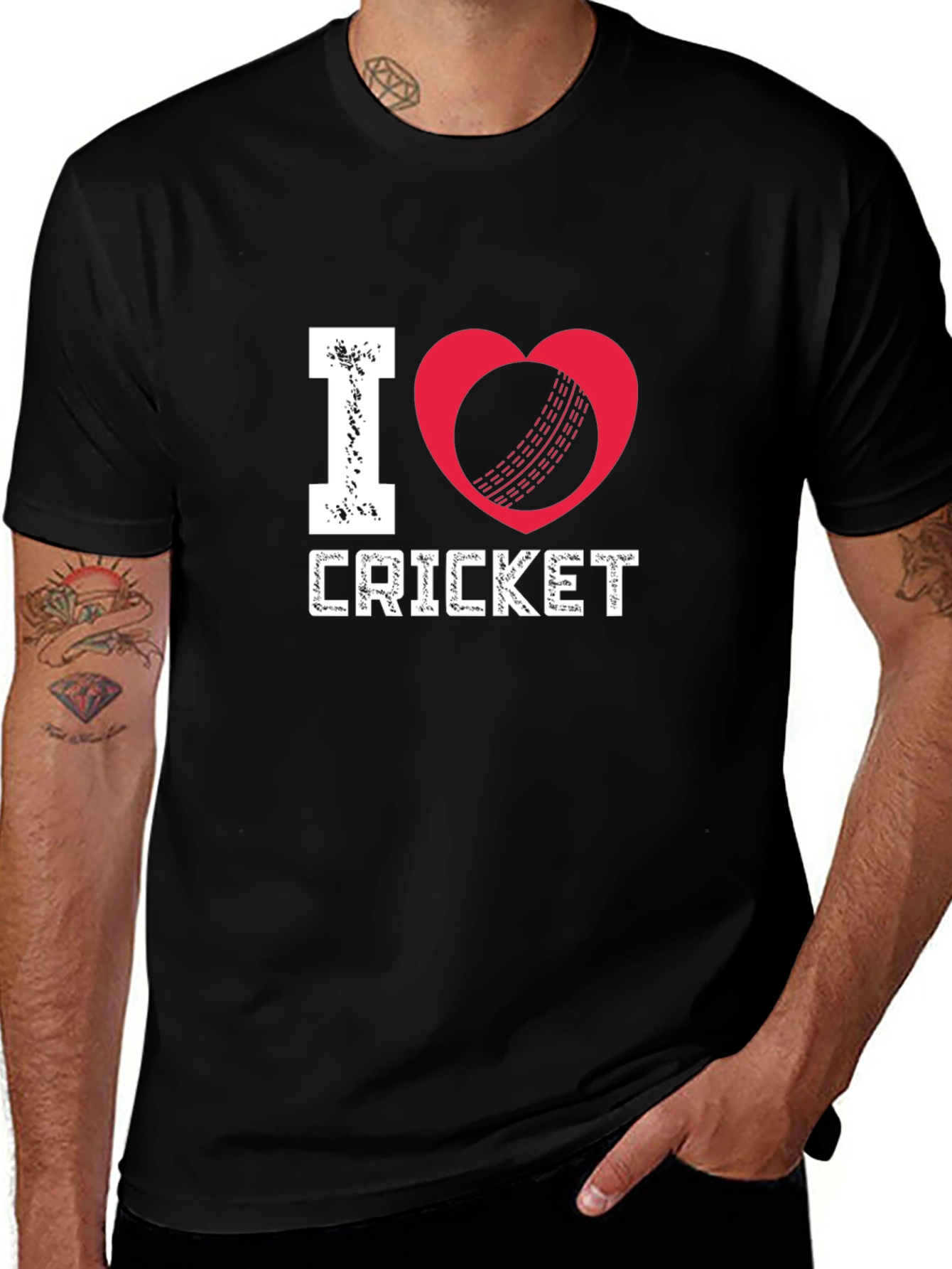 I Love Cricket Black T-Shirt