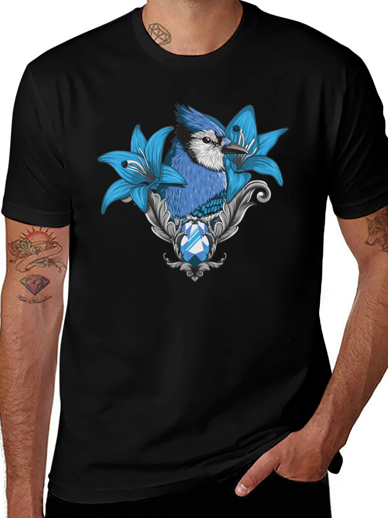 Blue Jay Lily Graphic Print T-Shirt