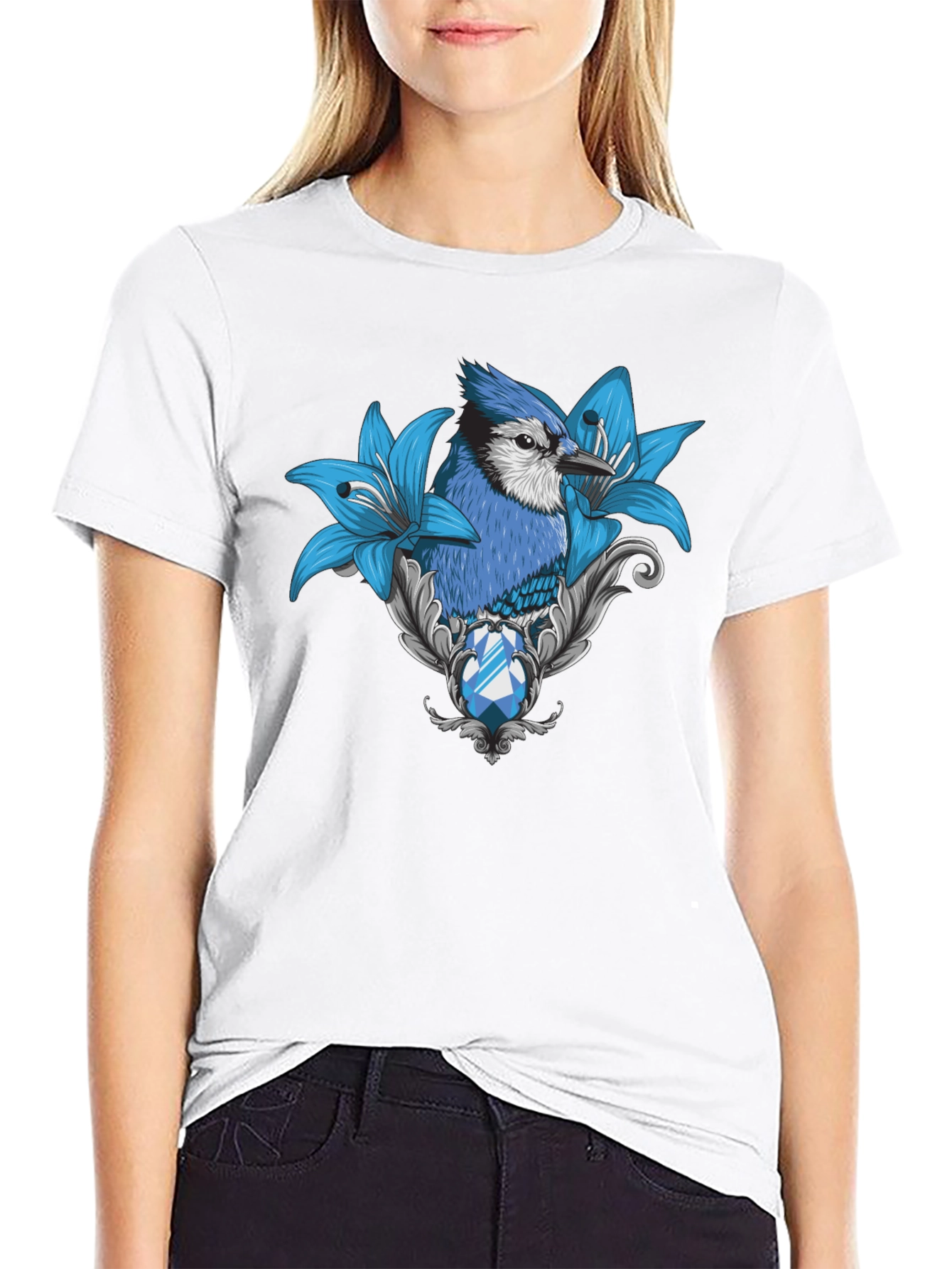 Blue Jay Lily Graphic Print T-Shirt