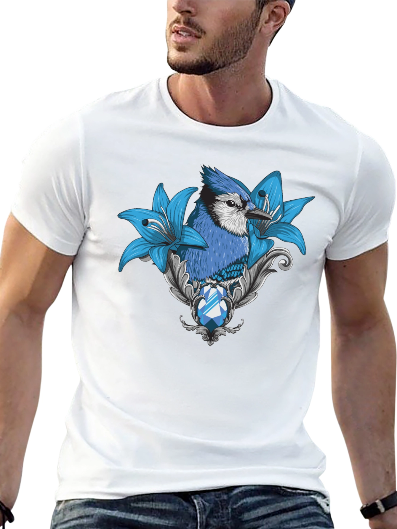 Blue Jay Lily Graphic Print T-Shirt