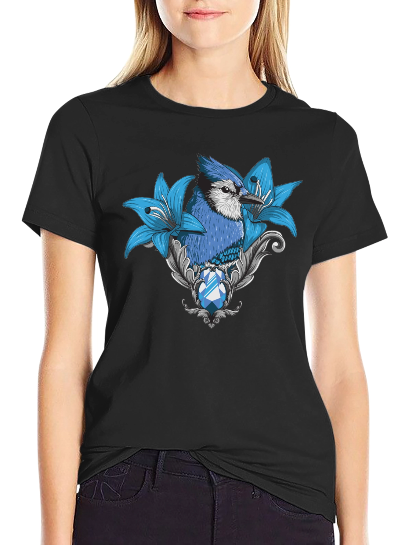 Blue Jay Lily Graphic Print T-Shirt