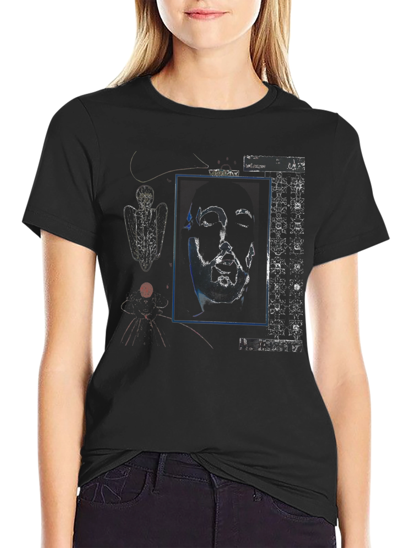 Abstract Graphic Print Black Crew Neck T-Shirt