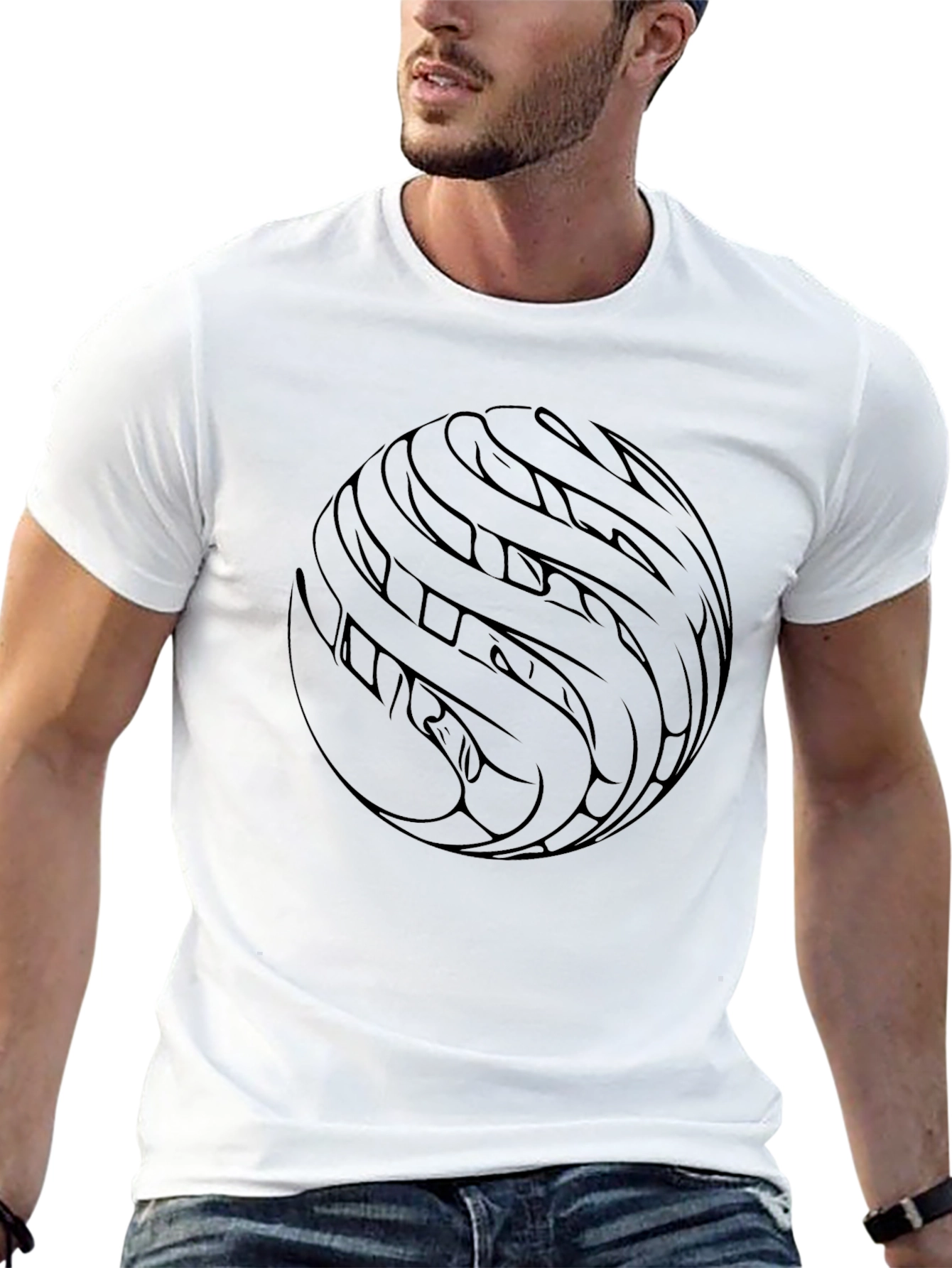 Abstract Sphere Graphic T-Shirt - Stylish Mens Black Tee