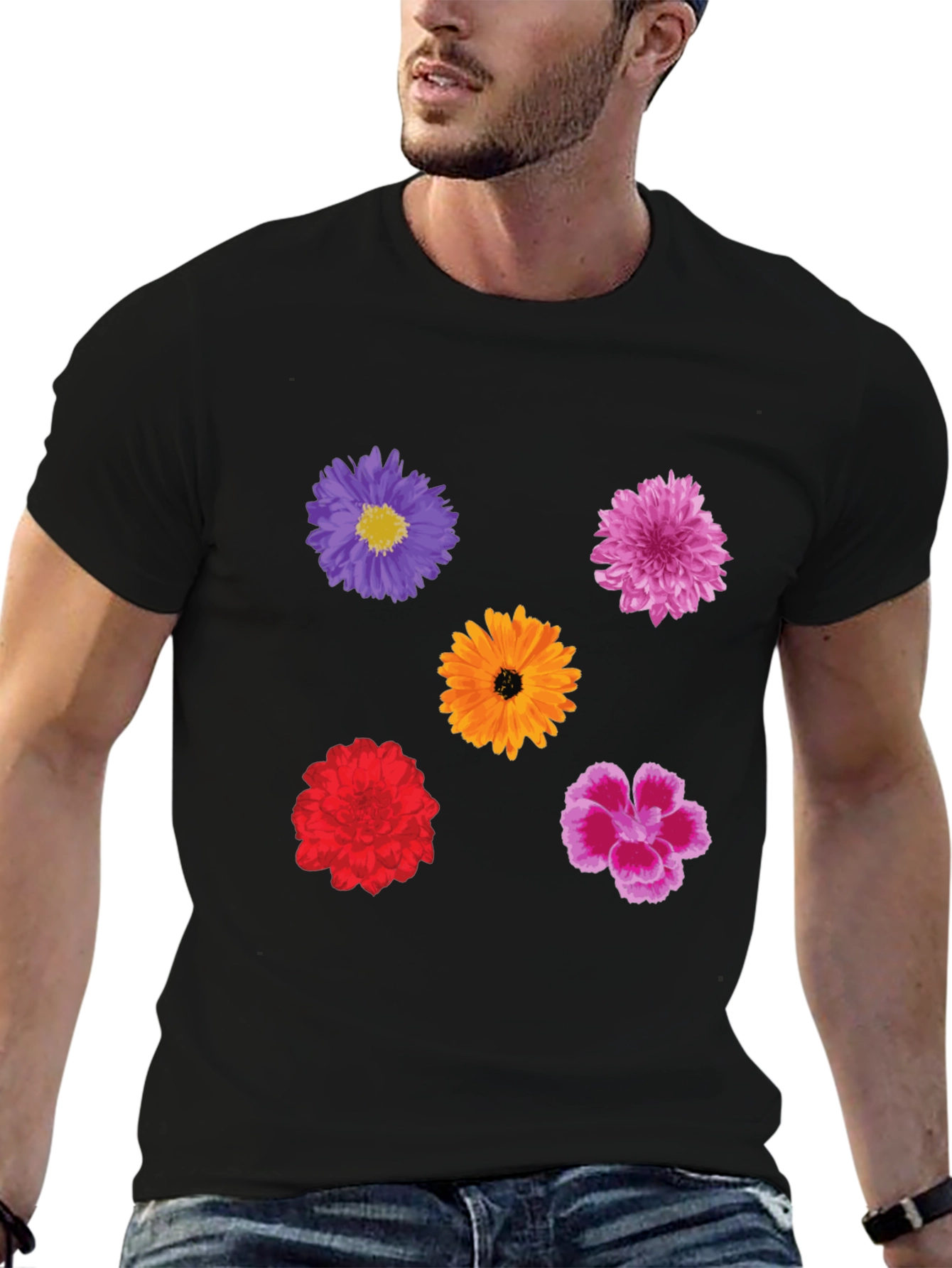 Floral Print Tee - Stylish Mens Black T-Shirt