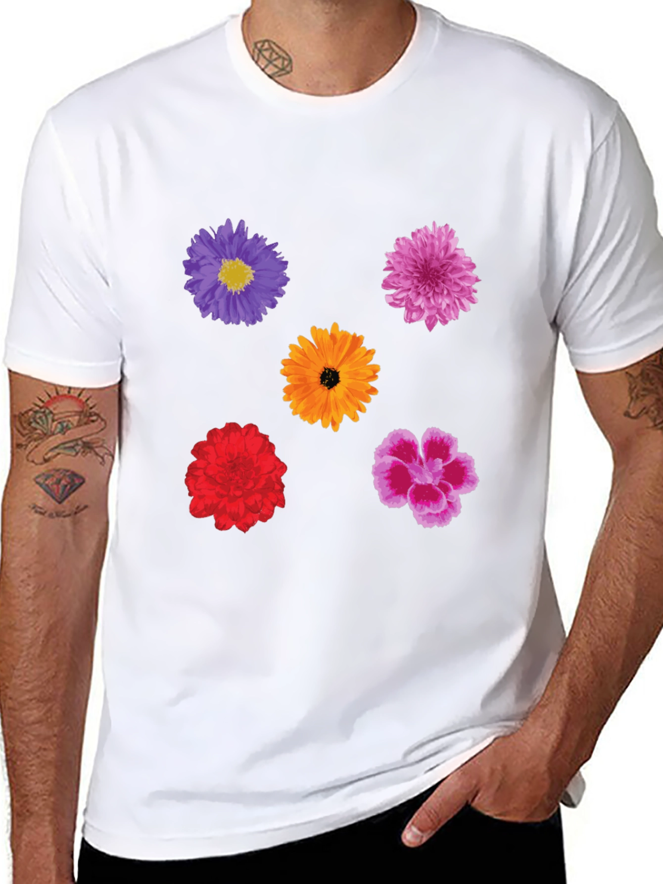 Floral Print Tee - Stylish Mens Black T-Shirt