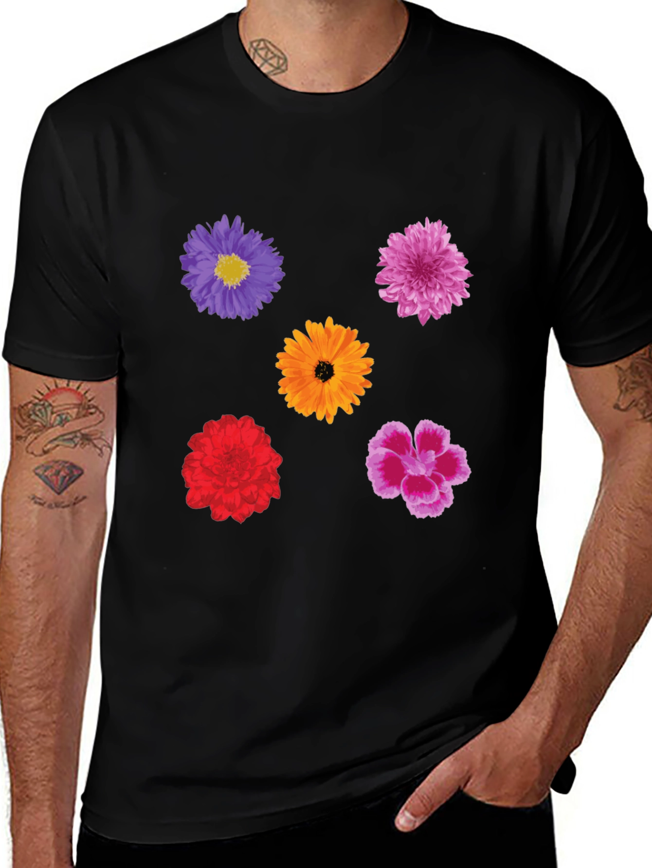 Floral Print Tee - Stylish Mens Black T-Shirt