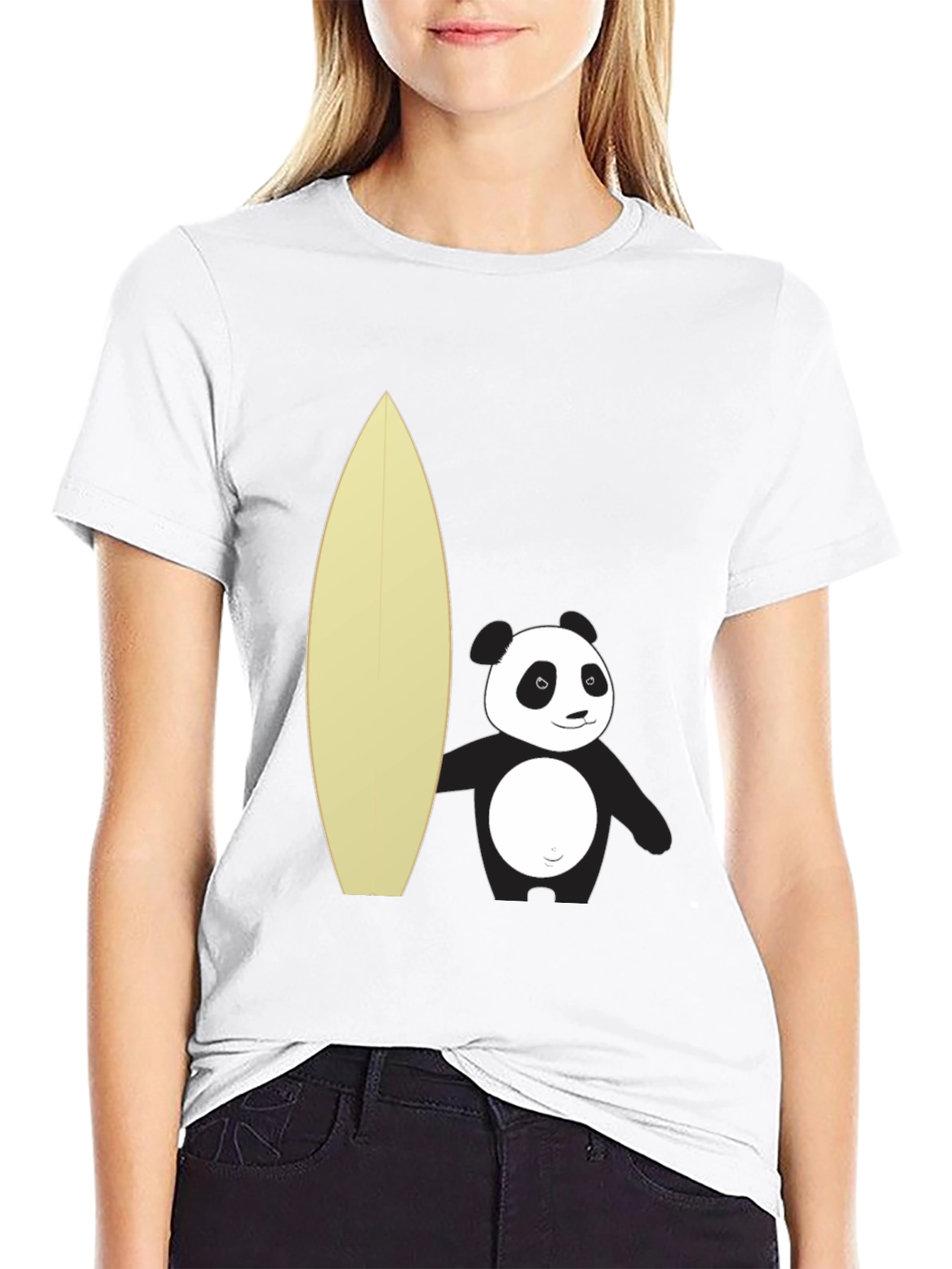 Panda Surfer Graphic Tee - Black Cotton T-Shirt