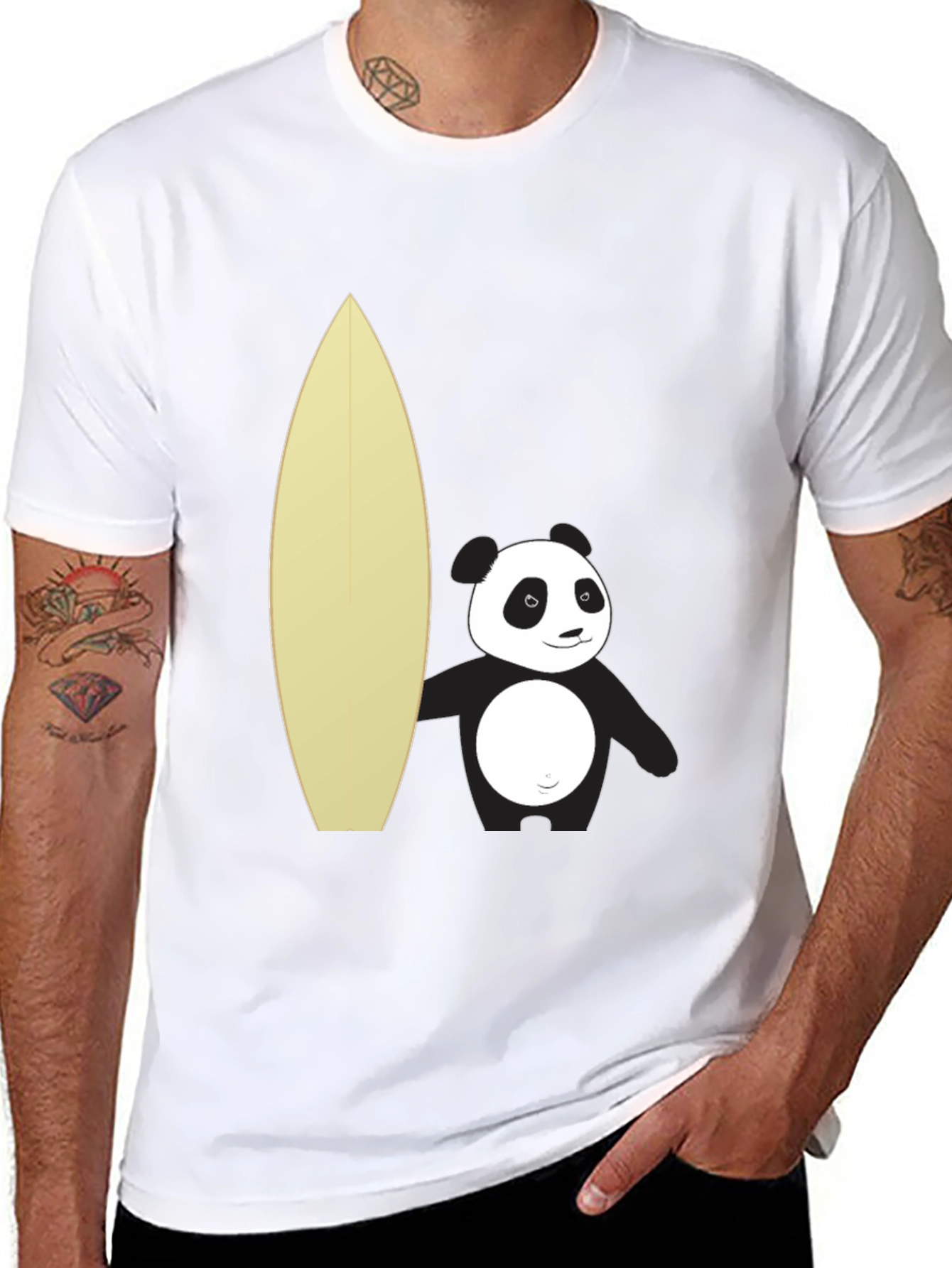 Panda Surfer Graphic Tee - Black Cotton T-Shirt
