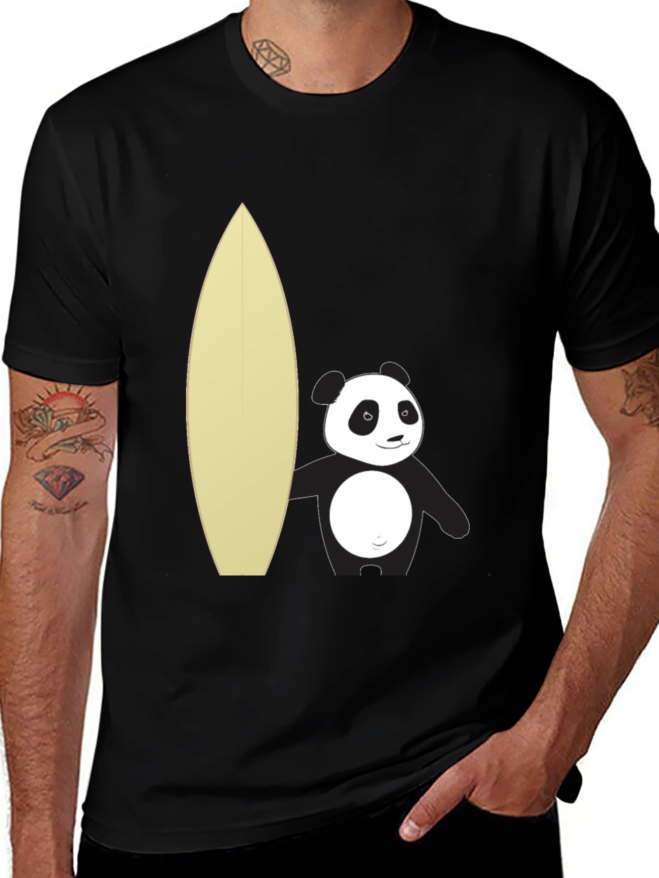 Panda Surfer Graphic Tee - Black Cotton T-Shirt