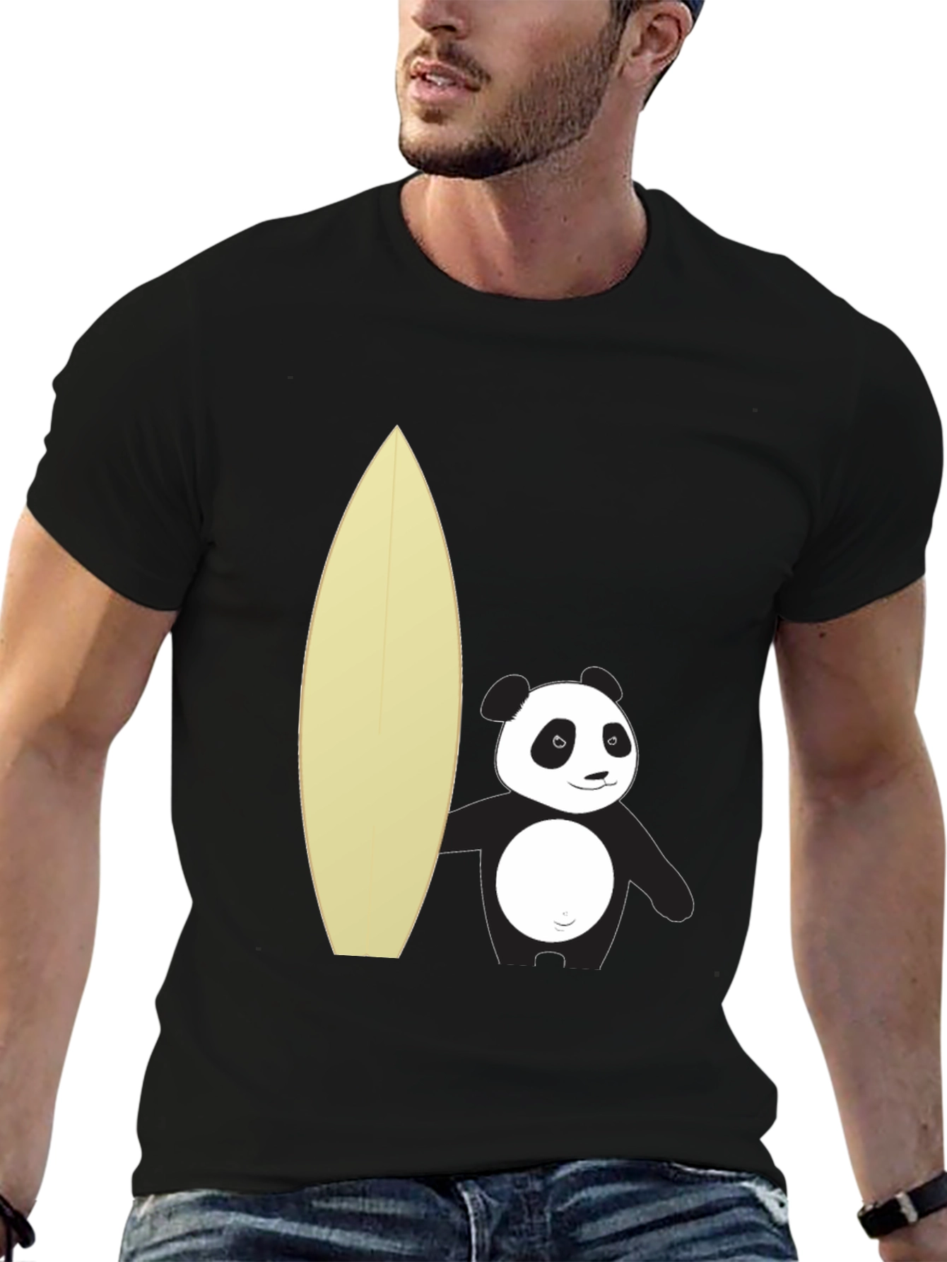 Panda Surfer Graphic Tee - Black Cotton T-Shirt