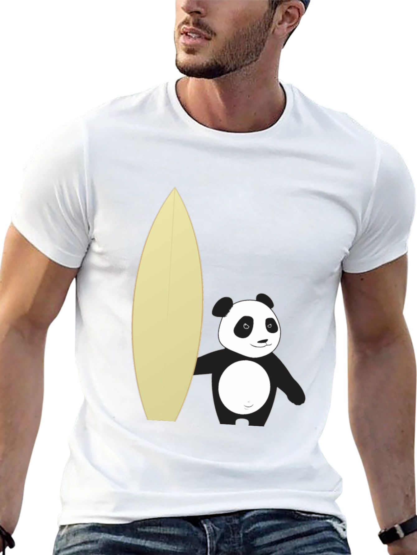 Panda Surfer Graphic Tee - Black Cotton T-Shirt