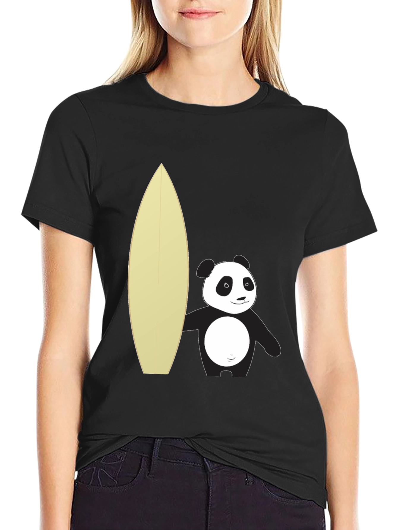 Panda Surfer Graphic Tee - Black Cotton T-Shirt