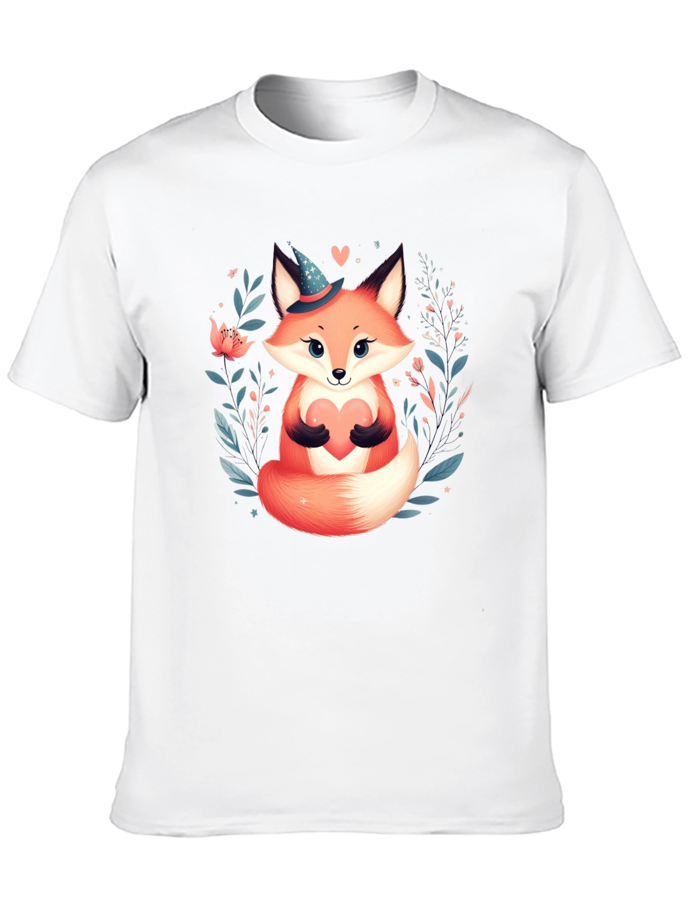 Cute Fox Heart Graphic Tee - Black
