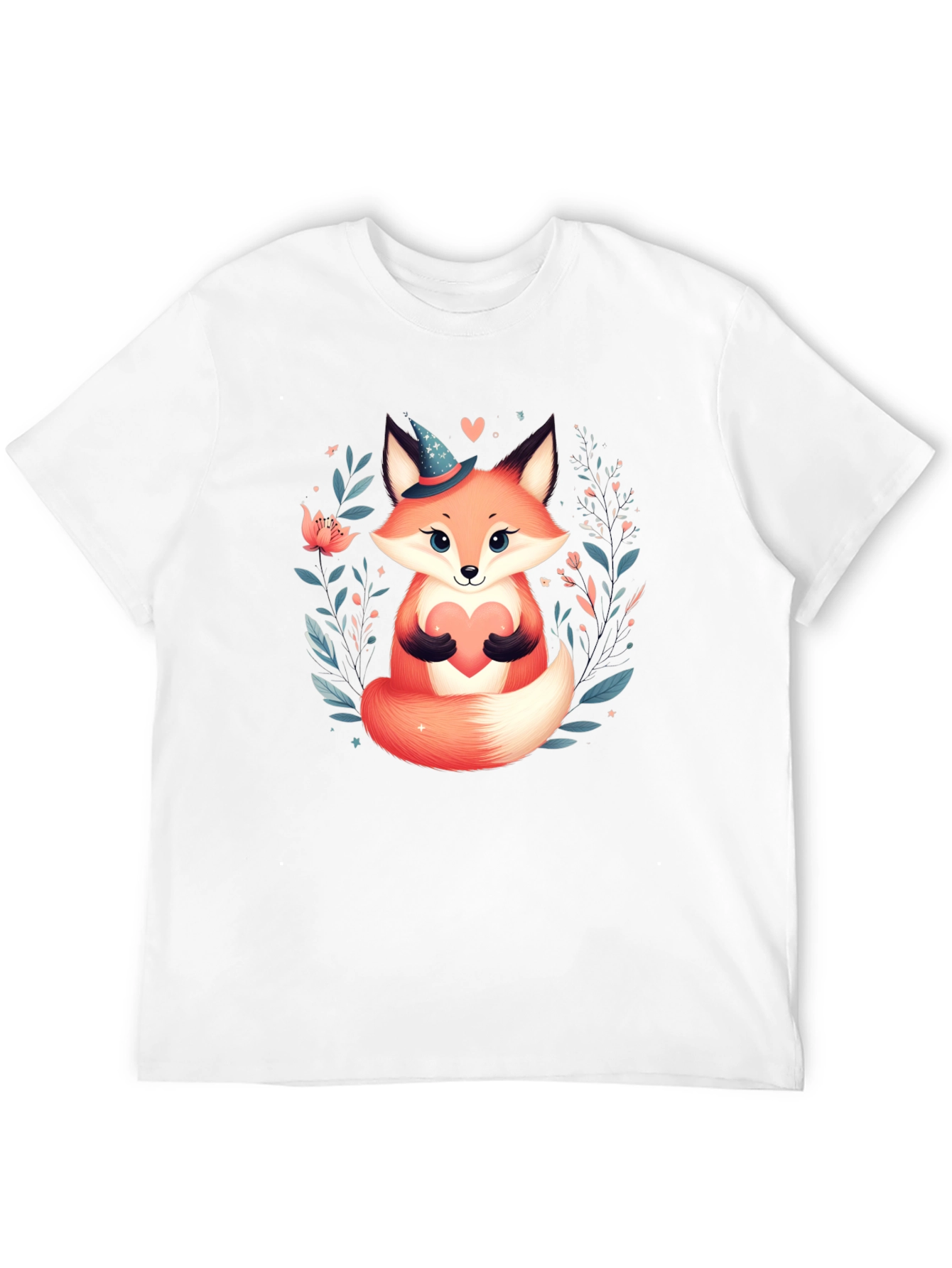 Cute Fox Heart Graphic Tee - Black