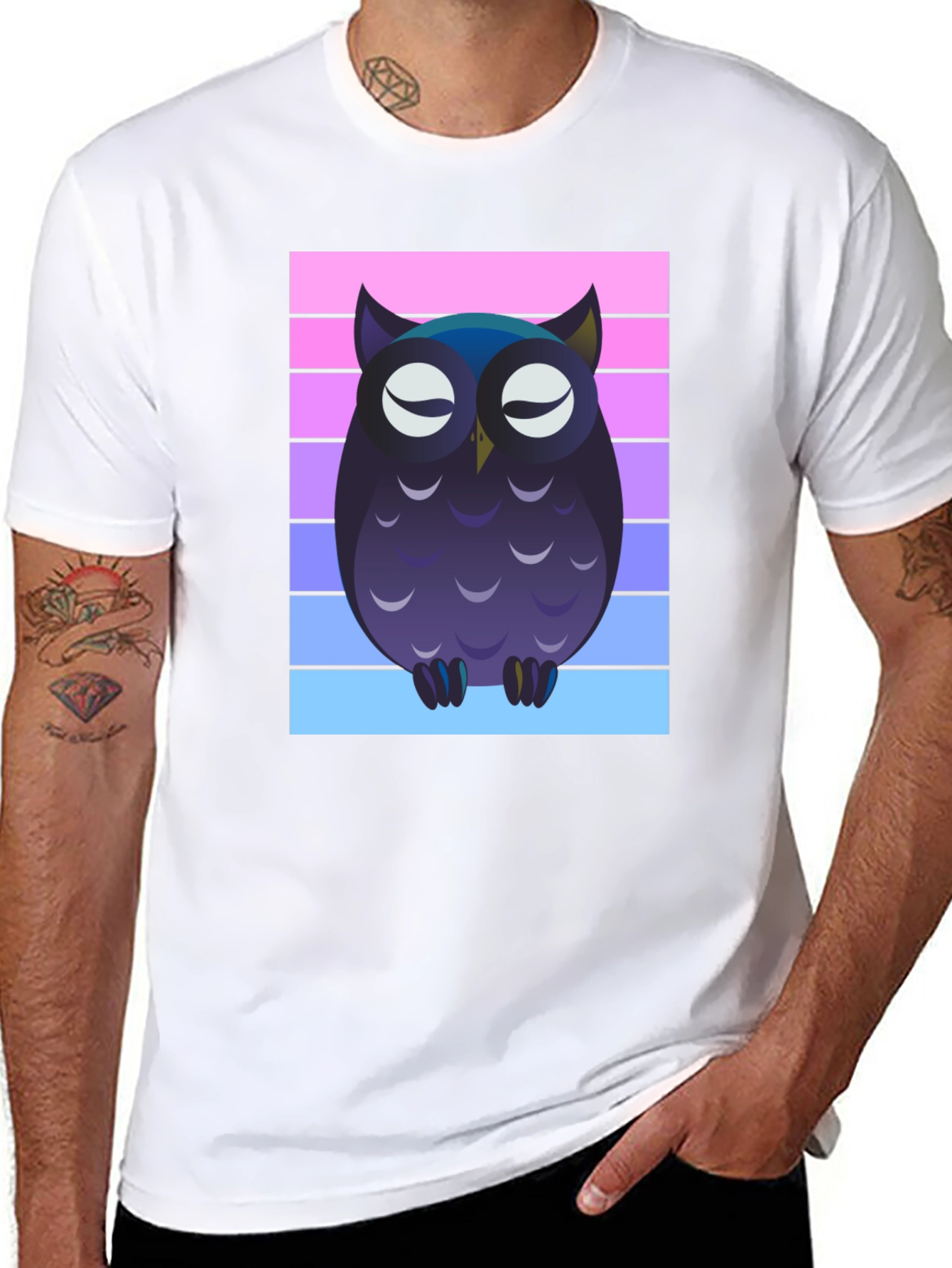 Owl Graphic Tee - Striped Background