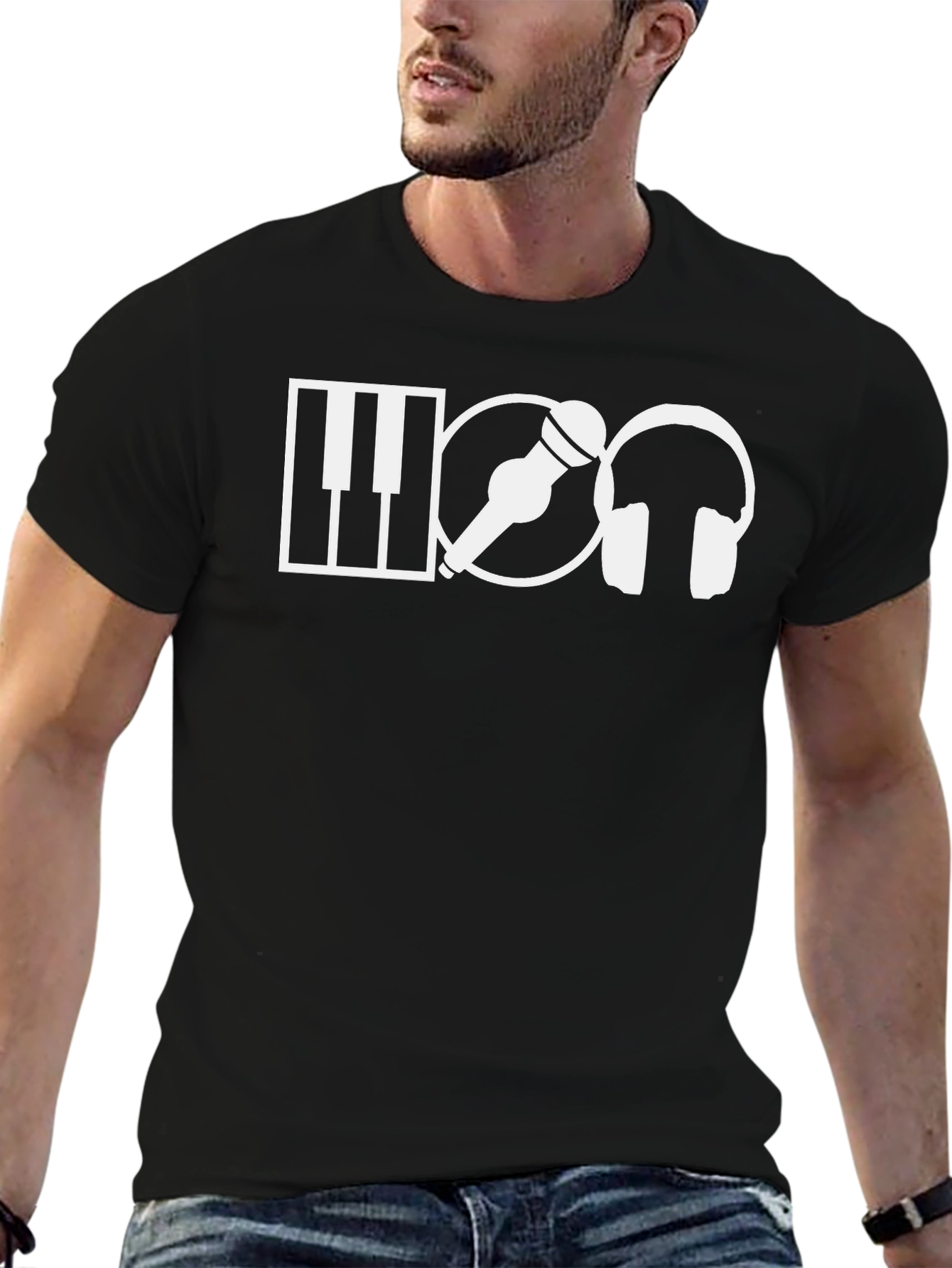 Music Lover T-Shirt - Piano Mic & Headphones!