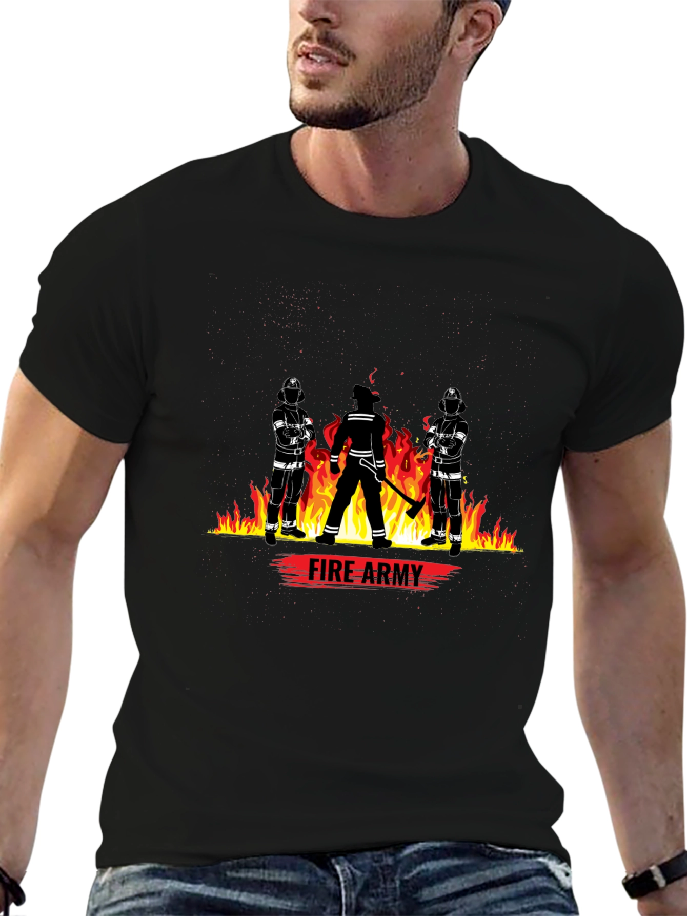 Fire Army Graphic Tee - Black Cotton T-Shirt