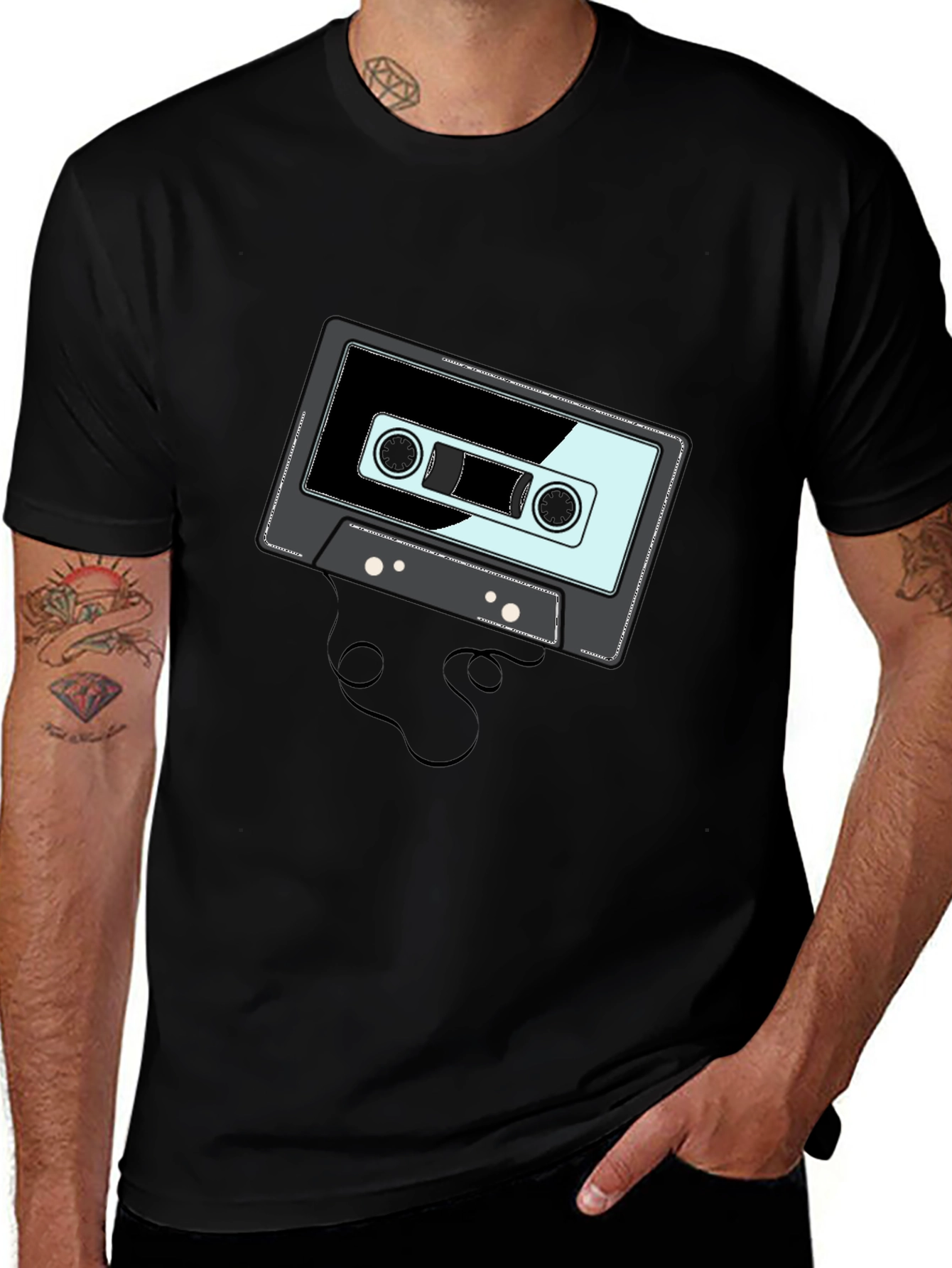 Retro Cassette Tape Graphic Black T-Shirt