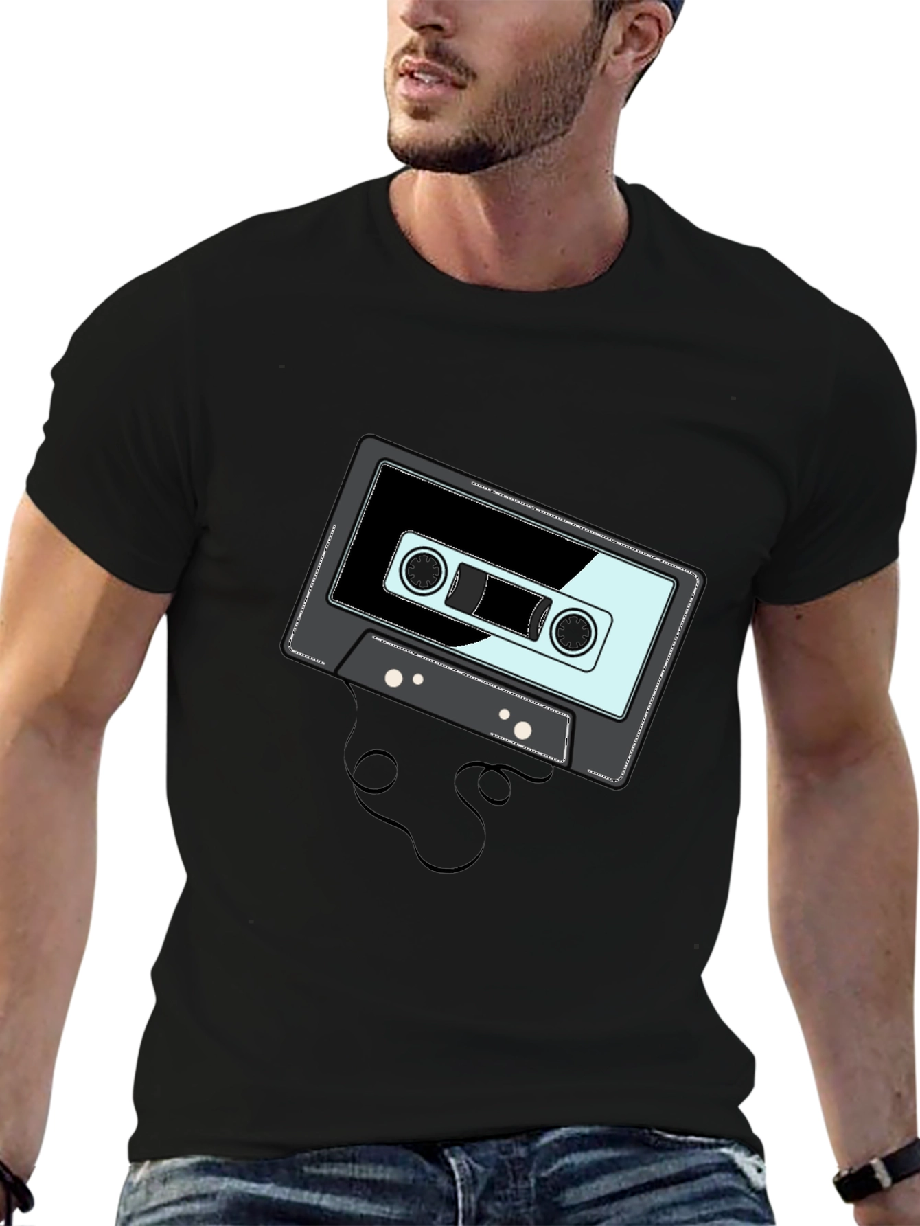 Retro Cassette Tape Graphic Black T-Shirt