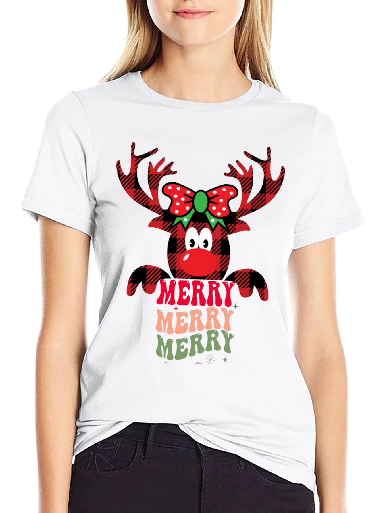 Festive Reindeer Merry Christmas Graphic Tee