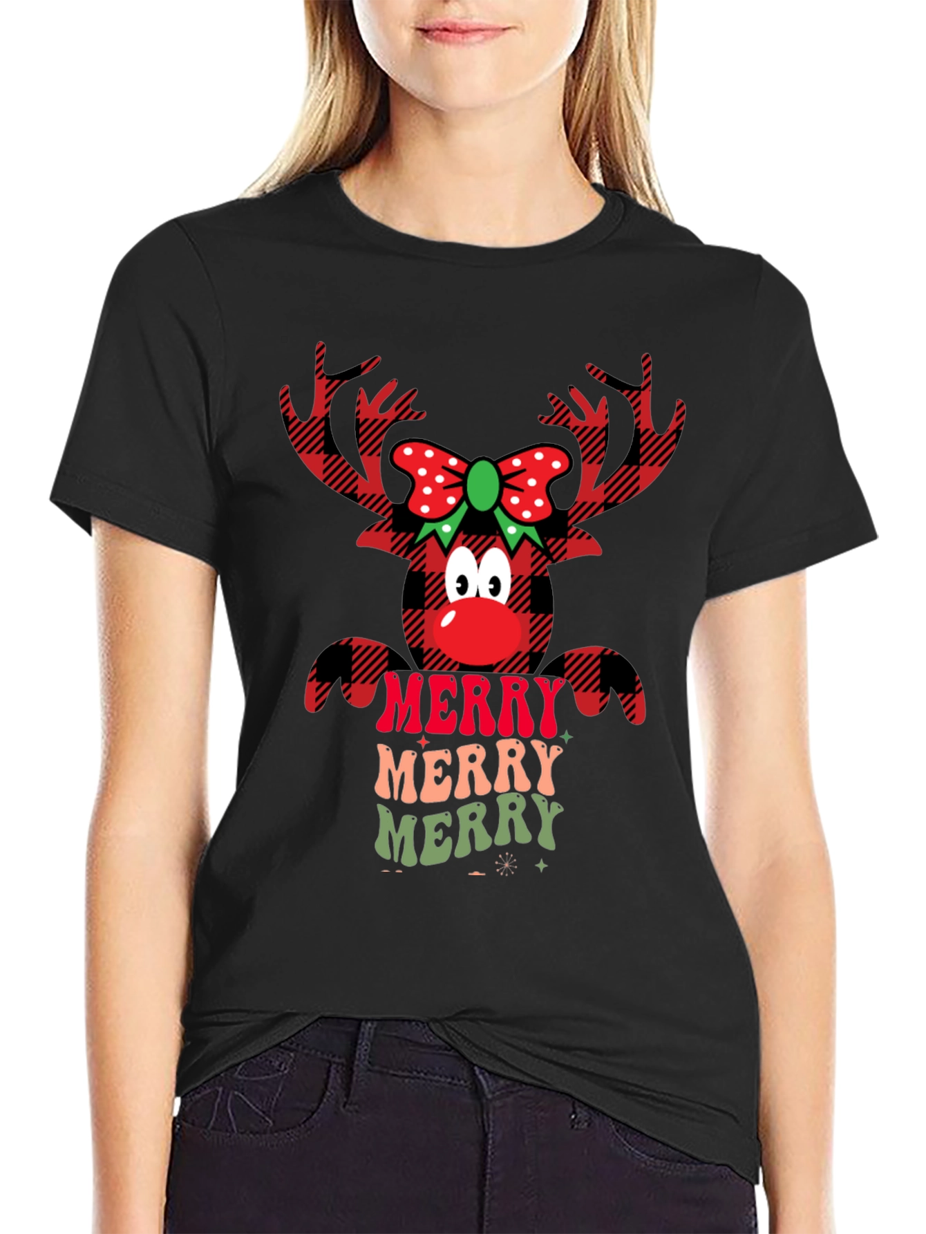 Festive Reindeer Merry Christmas Graphic Tee