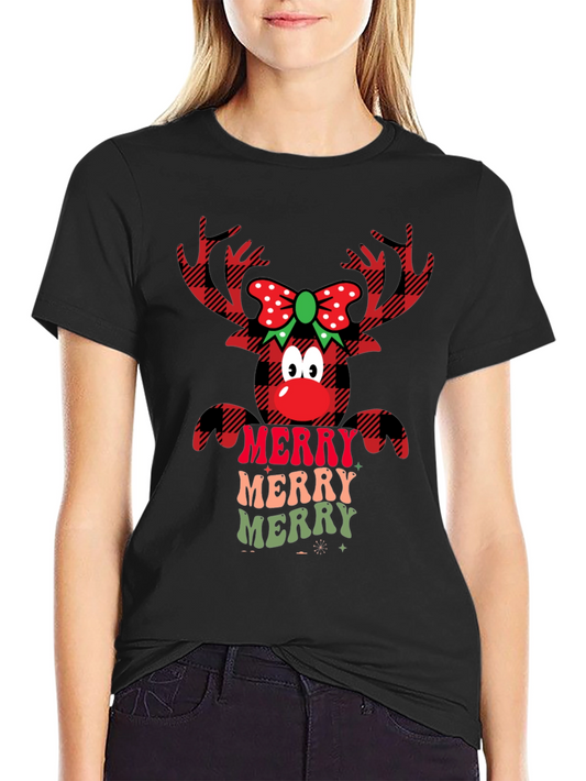 Festive Reindeer Merry Christmas Graphic Tee