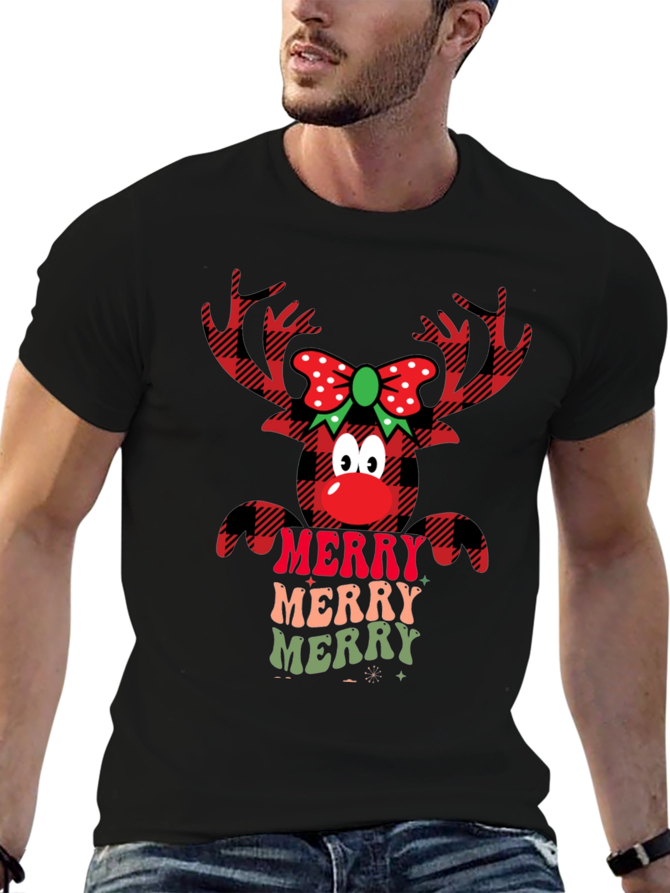 Festive Reindeer Merry Christmas Graphic Tee