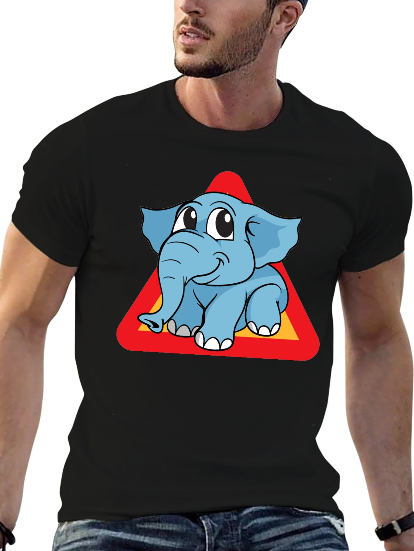 Cute Elephant Cartoon Graphic Tee - Unisex Black T-Shirt