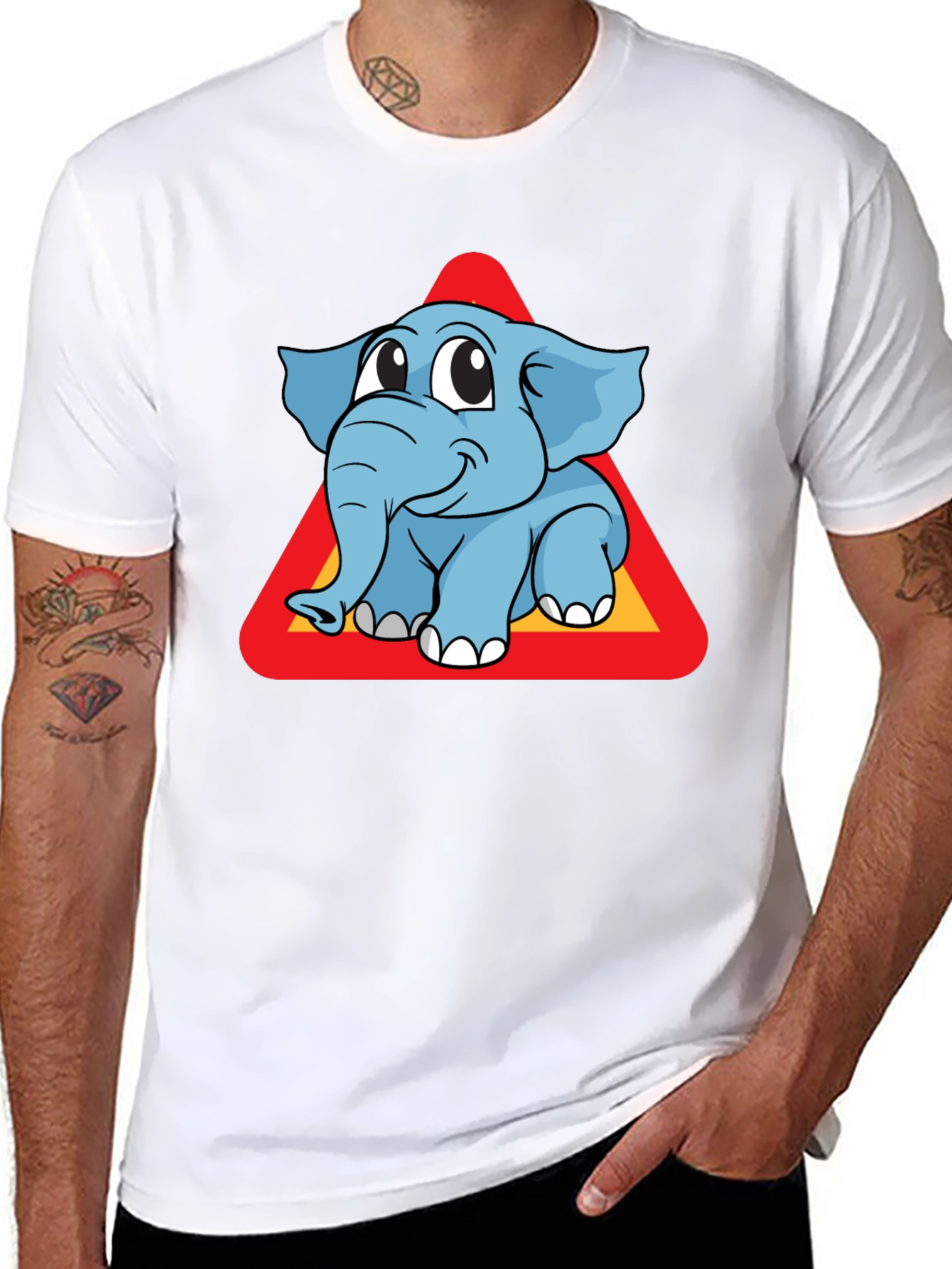 Cute Elephant Cartoon Graphic Tee - Unisex Black T-Shirt
