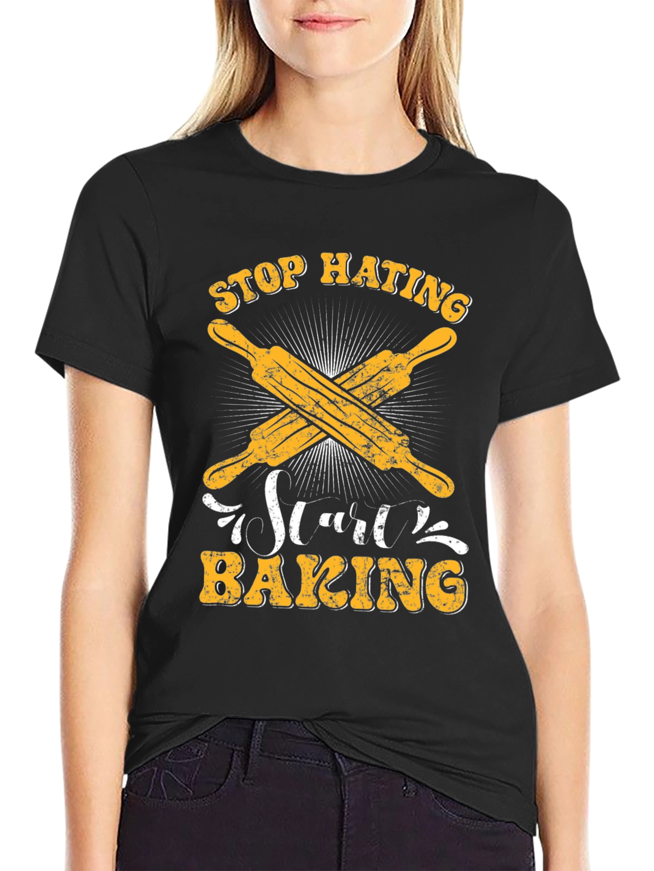 Stop Hating Start Baking Black T-Shirt